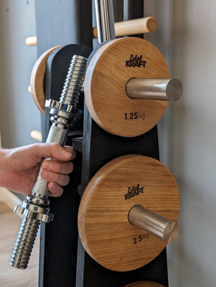 Hantelscheiben - Turm aus Holz & Edelstahl - EdelKRAFT